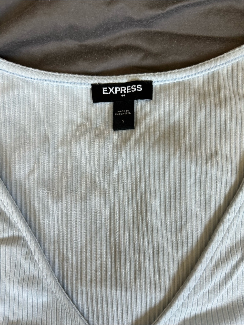 Express Pale Blue Ribbed Wrap-Front Tank - Picture 2 of 2